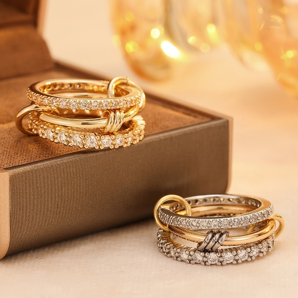 Custom-made cross-border fashion rings from Europe and America, copper-plated with 18k gold, Amazon light luxury ring texture, high-end jewelry pic 1