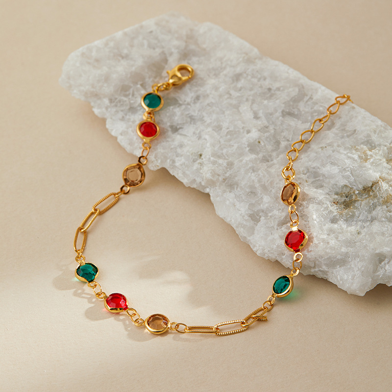 多巴胺手链跨境爱心设计小众几何水滴方形玻璃钻度假风小清新手饰详情10