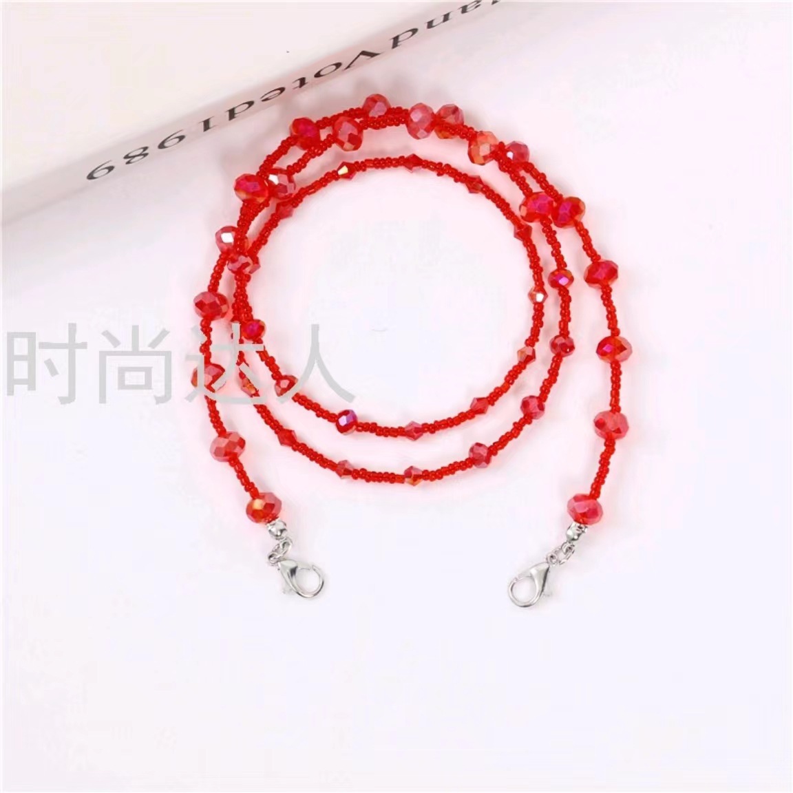 Colorful beaded mask string anti-loss chain, Korean retro crystal beaded glasses decoration necklace, colorful handcrafted high-end chain pic 3