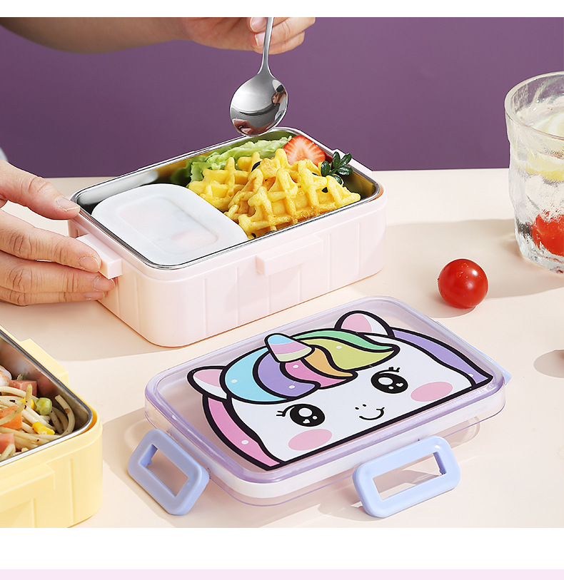 Cute and fun cartoon 304 stainless steel lunch box, single-compartment sealed with buckle, student portable lunch box, bento box pic 17