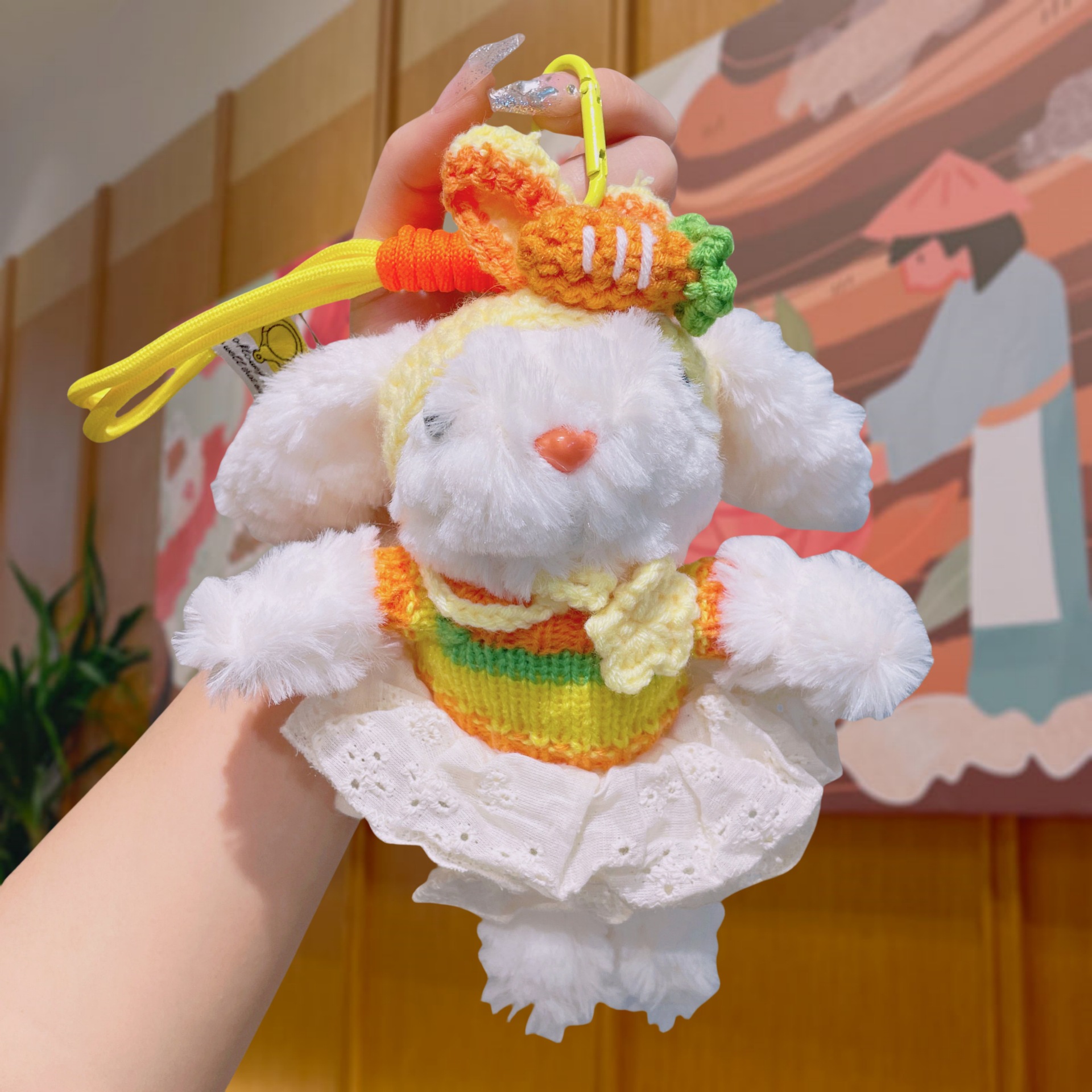 Cartoon dress-up little rabbit plush toy pendant, popular keychain, cute and girlish ins-style schoolbag pendant pic 12