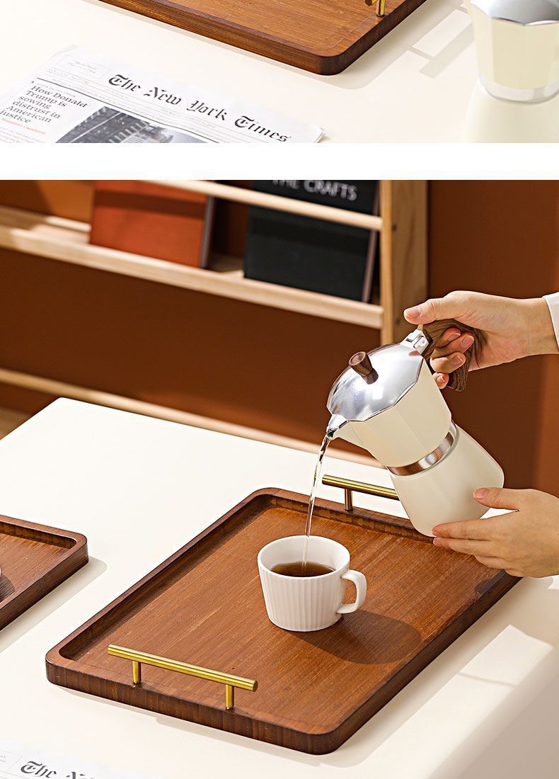 实木托盘长方形家用餐盘木质点心水果盘酒店茶盘金属带把手木盘子详情13