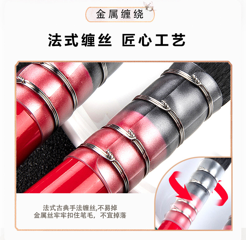 Boyi Xuan Red Fat Man Animal Hair lacquered Solid Wood Stick Single Round Peak Student art line watercolor brush pic 5