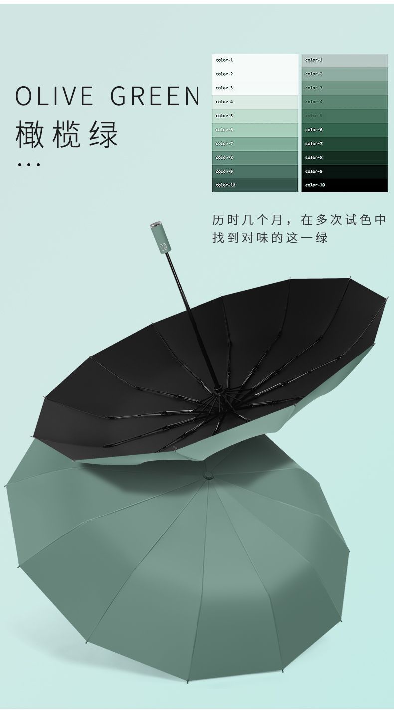 12骨黑胶全自动雨伞 加大商务折叠雨伞logo礼品广告伞详情8