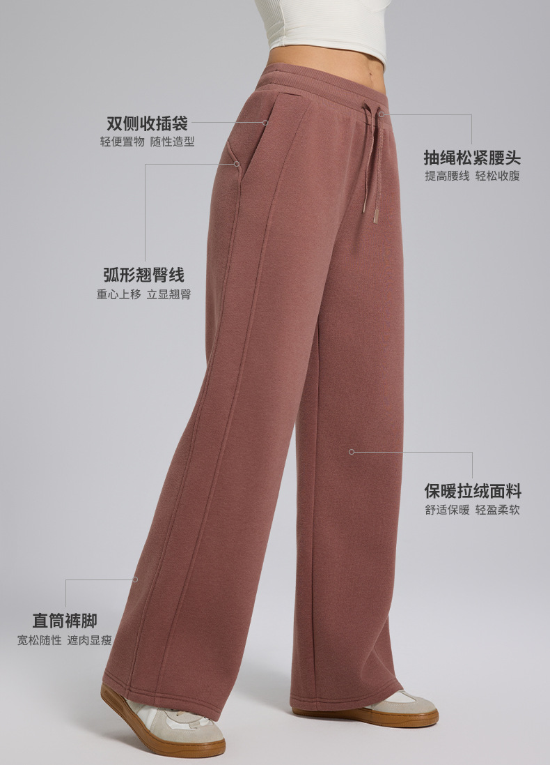 High-waisted yoga pants for autumn and winter, casual straight-leg wide-leg pants, Scuba versatile for commuting, running with fleece sweatpants for women pic 3