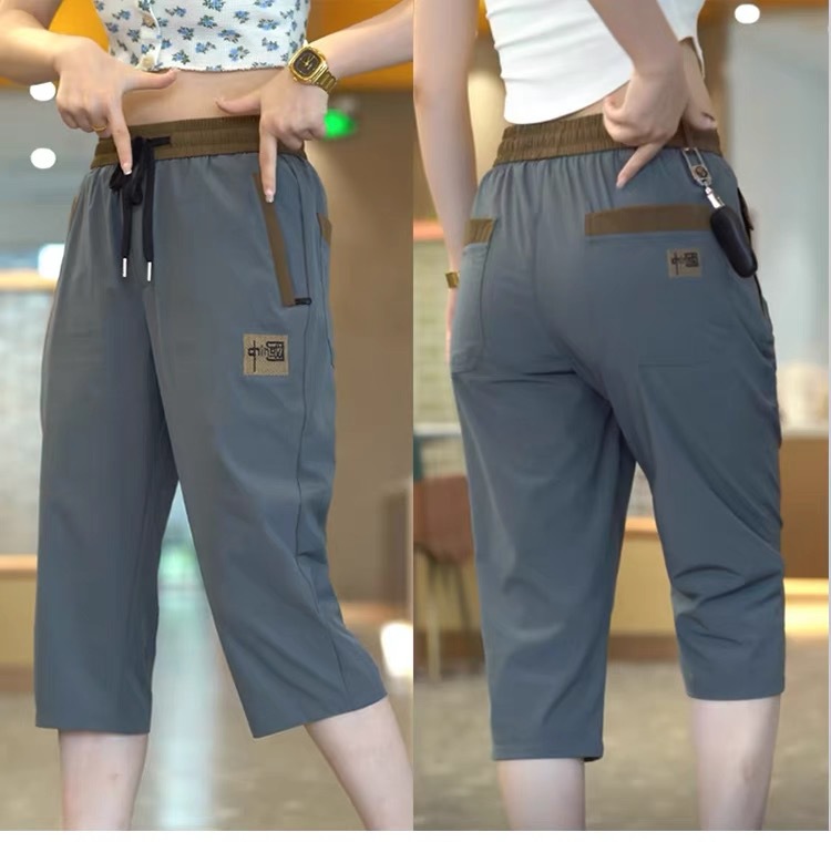 直筒休闲裤女夏季薄款冰丝速干运动裤潮流时尚百搭弹力女士七分裤详情9