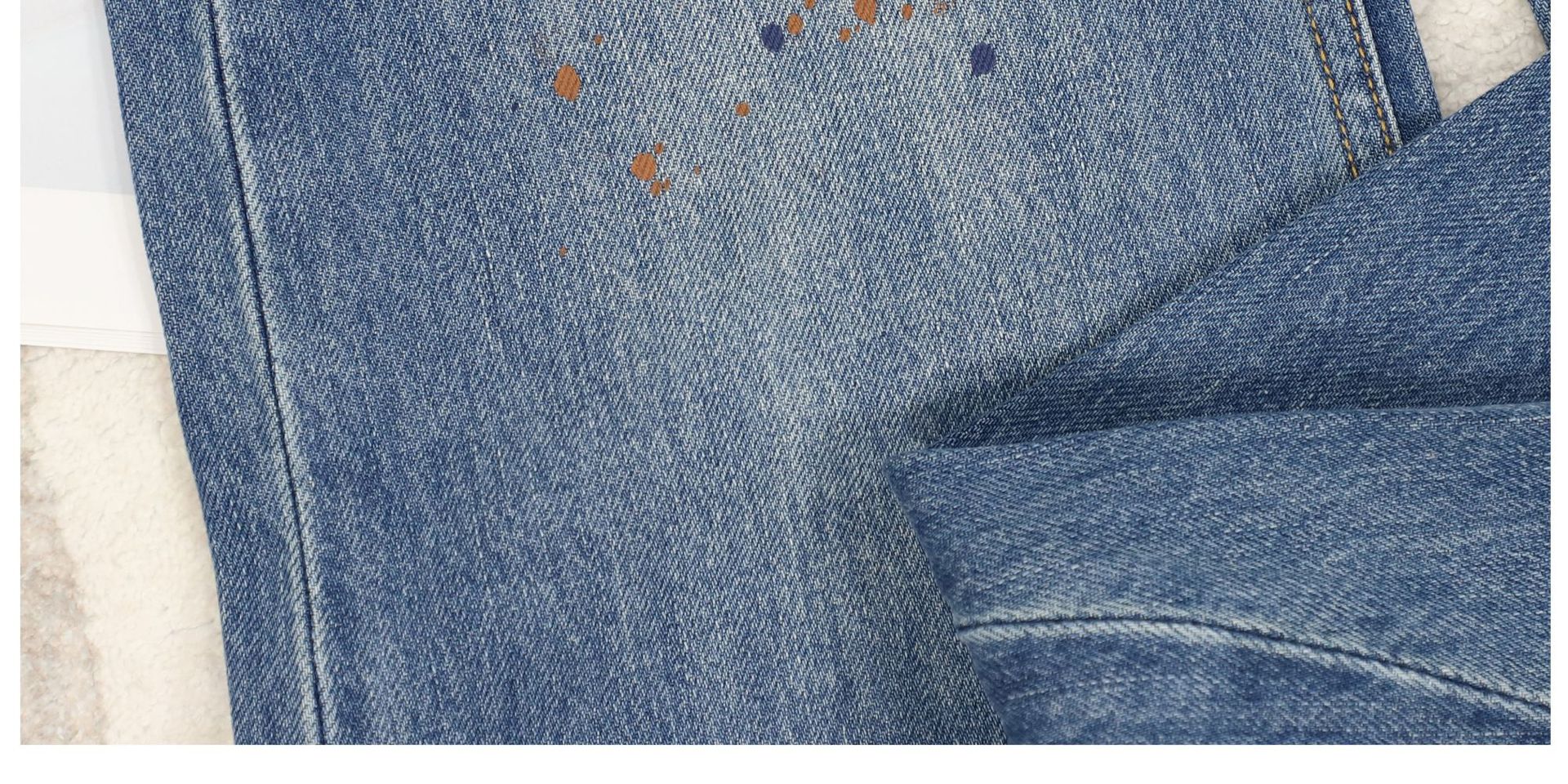 AC blue straight-leg jeans for women, high-waisted wide-leg, ink-wash distressed printed flared pants, dirty pants, Spring 2026 new style pic 16