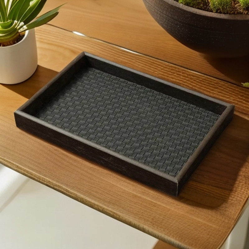 木质托盘轻奢饰品收纳戒指项链托盘皮革竹绿色复古桌面展示货盘详情3