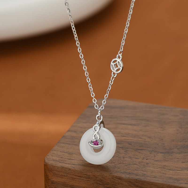 真金电镀中国风新中式平安扣锁骨链女小众设计感元宝吊坠项链批发详情9