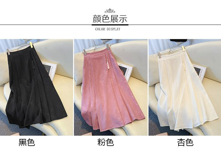 跨境货源时尚新中式提花百褶半身裙国风高腰显瘦马面长裙一件代发国潮详情7