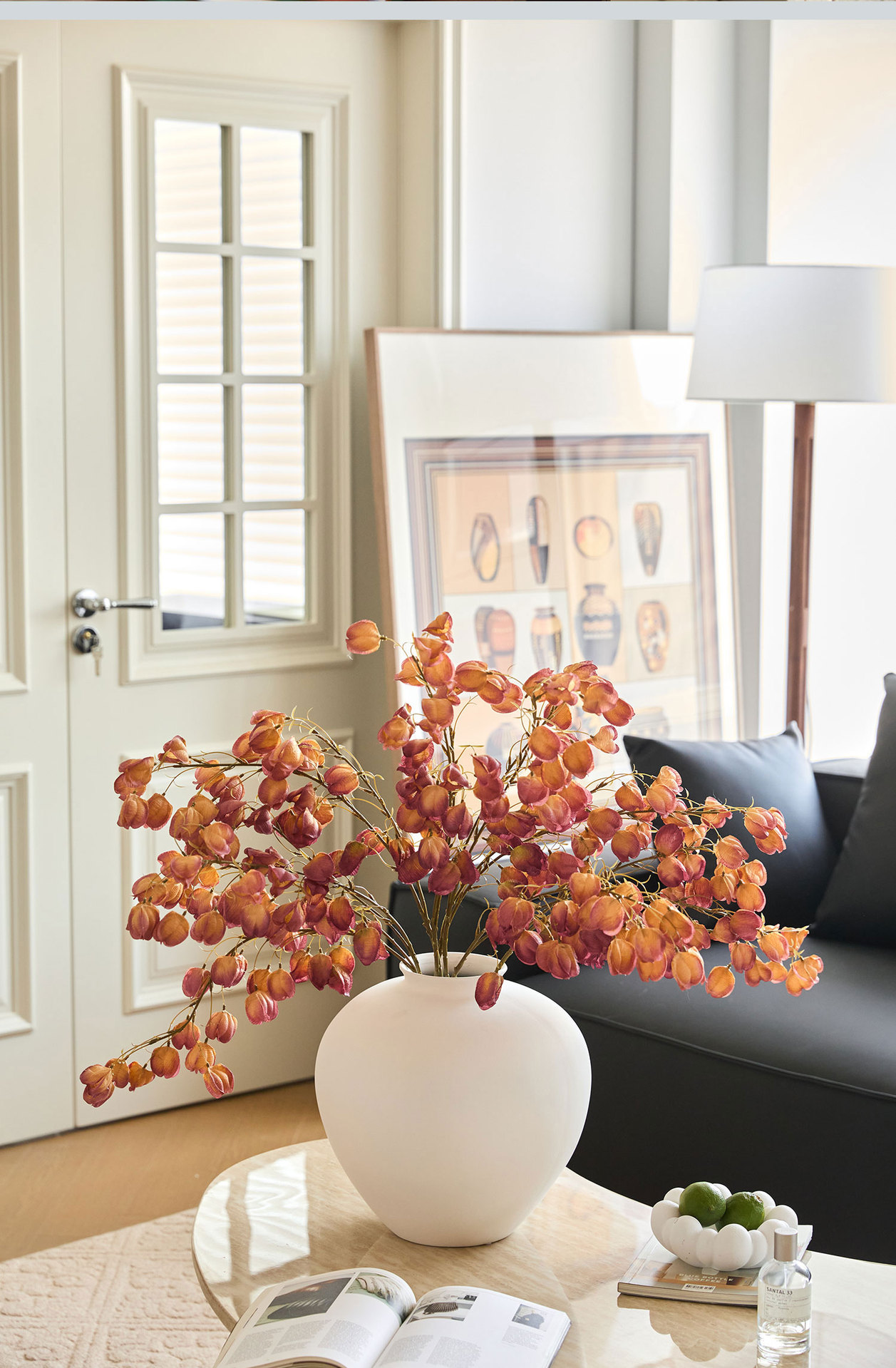 高级轻奢风灯笼花仿真假花客厅玄关落地摆件婚庆礼堂花束花艺装饰详情13