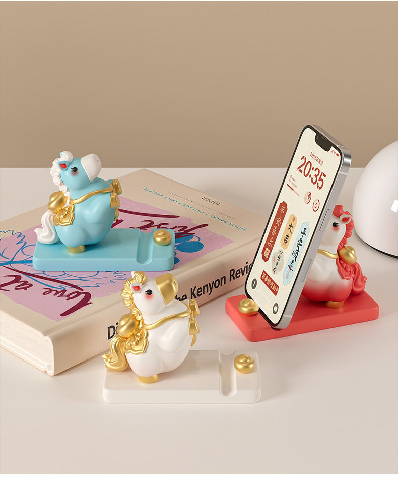马年生肖手机支架2026马年马上发财桌面办公室吉祥物装饰品生肖马摆件树脂手机支架详情17