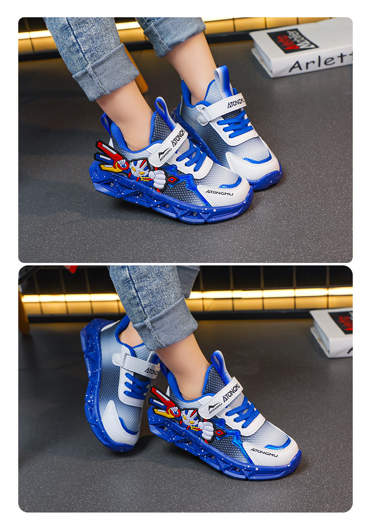 批发带灯儿童运动鞋男2025春秋新款皮面防水男童鞋中小童跑步鞋详情7