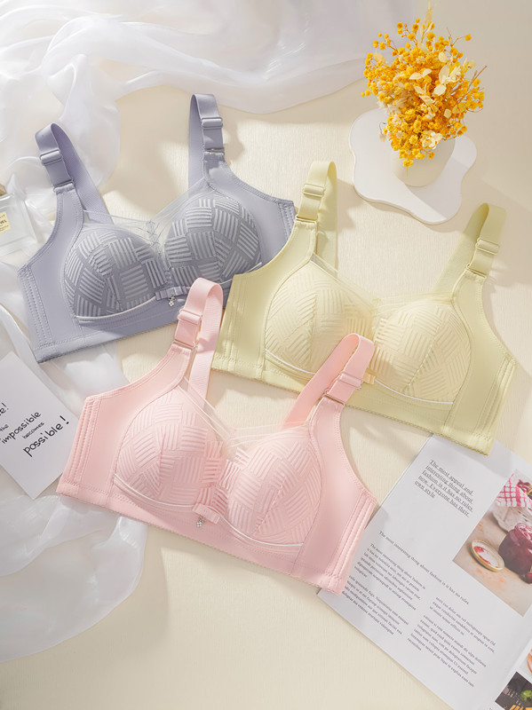 Cross-border trade bras without steel rings, thin cups, large breasts, small appearance, gathering top support, side retraction, breathable inner lining, adjustable type underwear pic 3