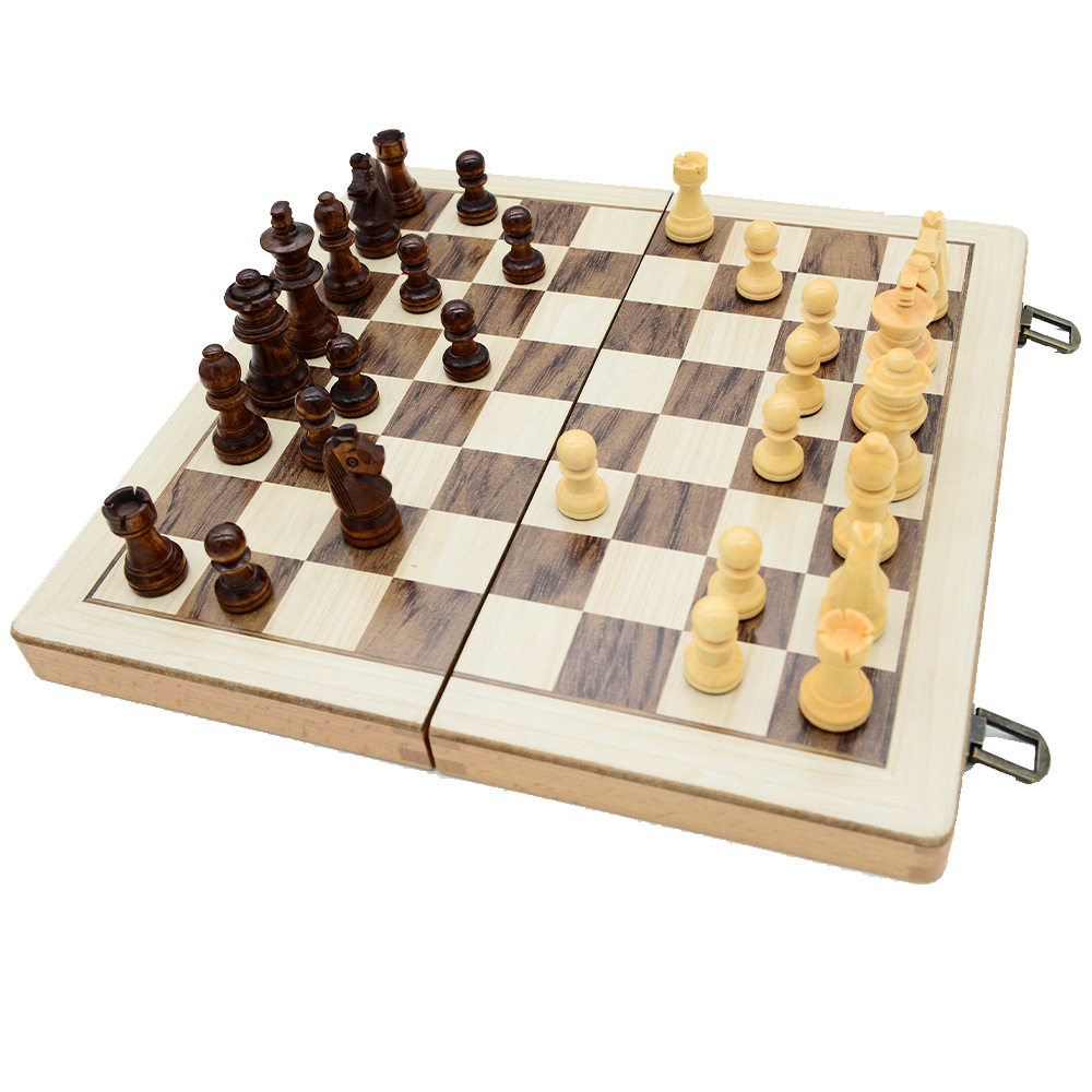 Two-in-one international chess checkers wooden board game toys with double back, non-magnetic for export pic 26