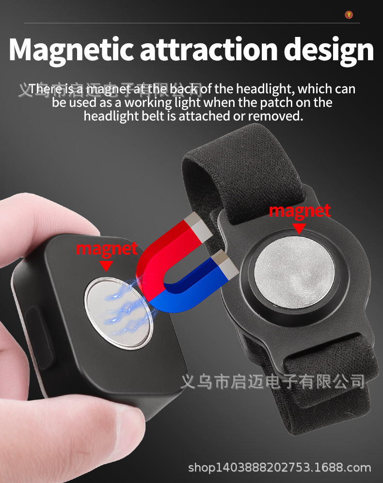 跨境新款COB吸磁迷你头戴灯便携式USB充电跑步头灯红蓝光头戴式电筒详情11
