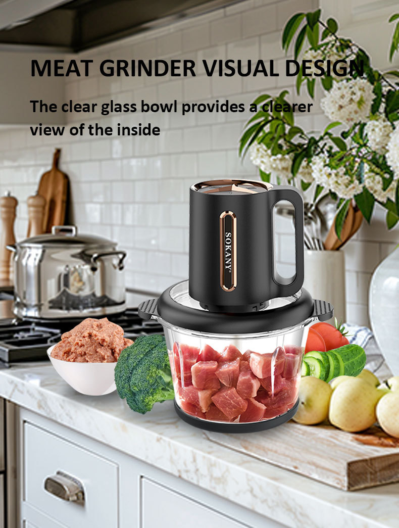 Cross-border SOKANY06034 meat grinder, household 3L glass bowl vegetable cutter, meat filling mixer, food processor 06034 pic 11