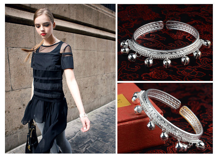 Eight bell bracelets and five bell stage ornaments in the style of Miao silver ethnic style from street stalls at tourist attractions pic 5