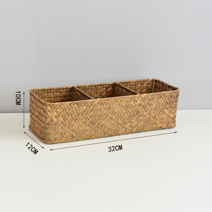 桌面复古海草收纳盒分格杂物收纳筐遥控器收纳篮藤编化妆品整理盒详情4