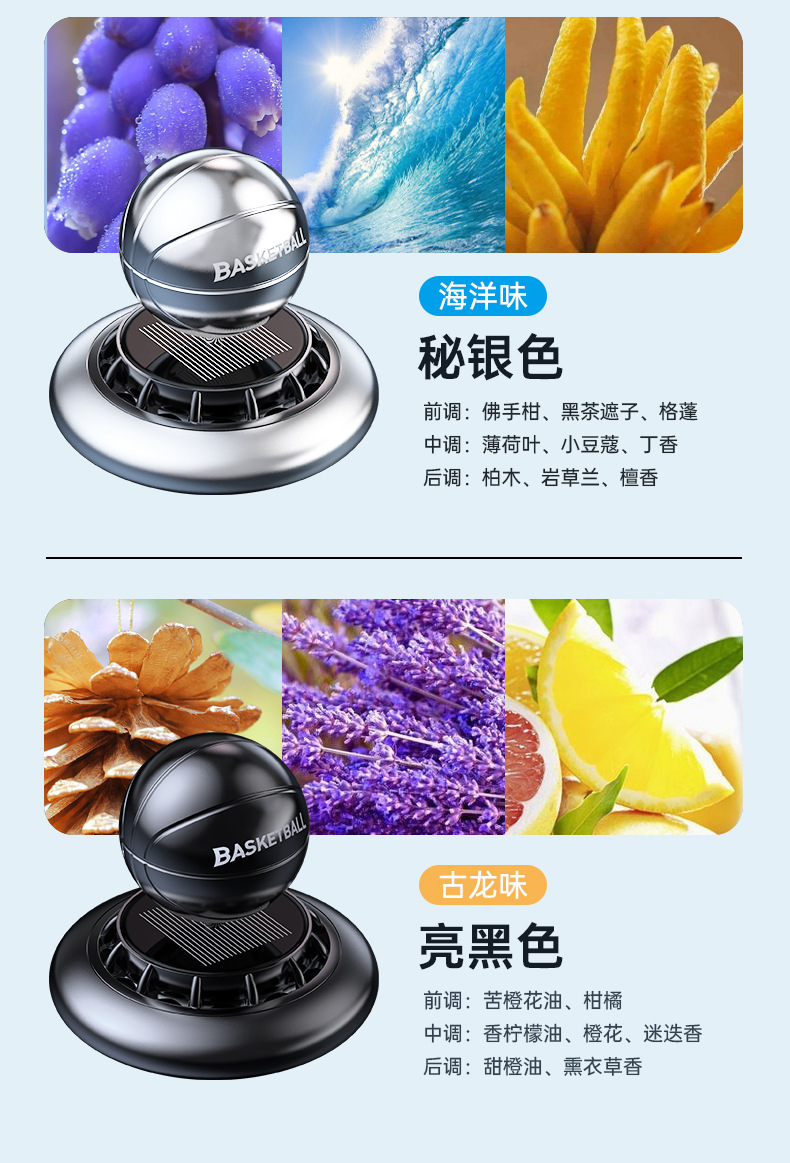 Creative solar-powered car aroma diffuser, basketball, car interior decoration, fragrant and non-pungent rotating perfume ornament pic 10