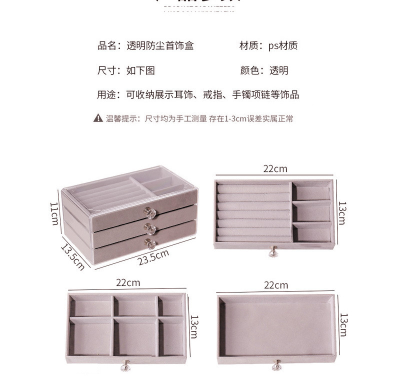 Three-layer jewelry storage box, transparent acrylic velvet checkered jewelry necklace, ring and bracelet storage and organization box pic 10