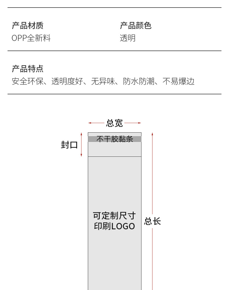 现货透明OPP长条自粘袋 不干胶长条包装袋 塑料自粘小号opp袋批发详情7