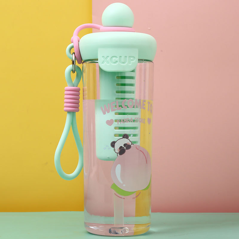 2024 New cartoon large-capacity straw cup, tea-water separation brewing cup, outdoor sports plastic water cup with handle rope pic 4