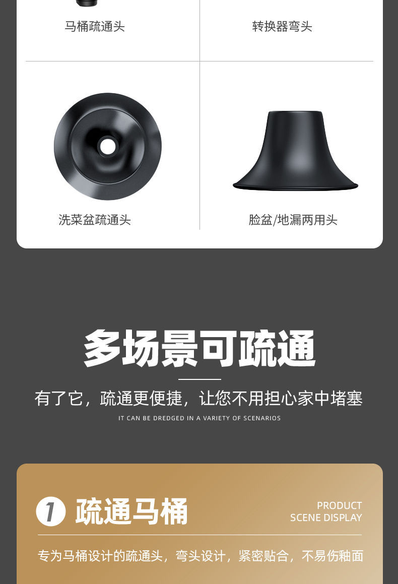 管道疏通器不锈钢打气一体疏通器家用疏通厕所卫生间管道一炮通详情11