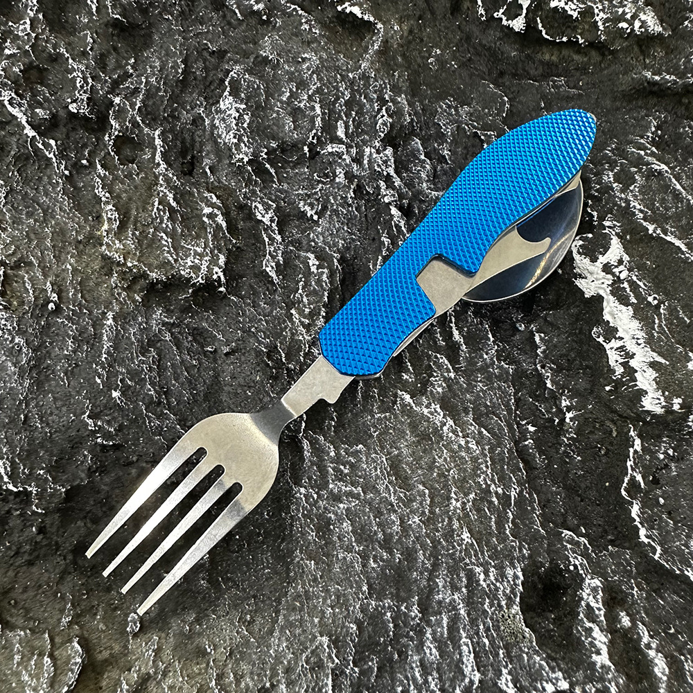 Mini folding knife, fork and spoon set, detachable combination, outdoor mountaineering and travel tableware, multi-opening aluminum handle Swiss knives pic 13