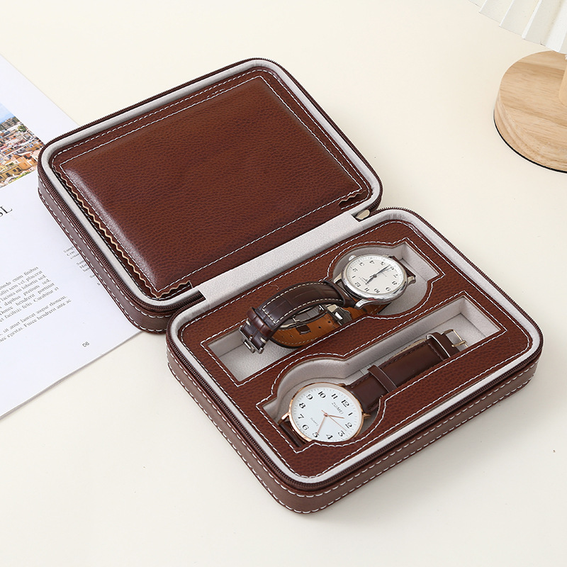High-end portable zipper watch storage box, multi-person large-capacity PU leather simple four-person watch box, daily necessities storage dust-proof jewelry rack, jewelry box, jewelry bag pic 2