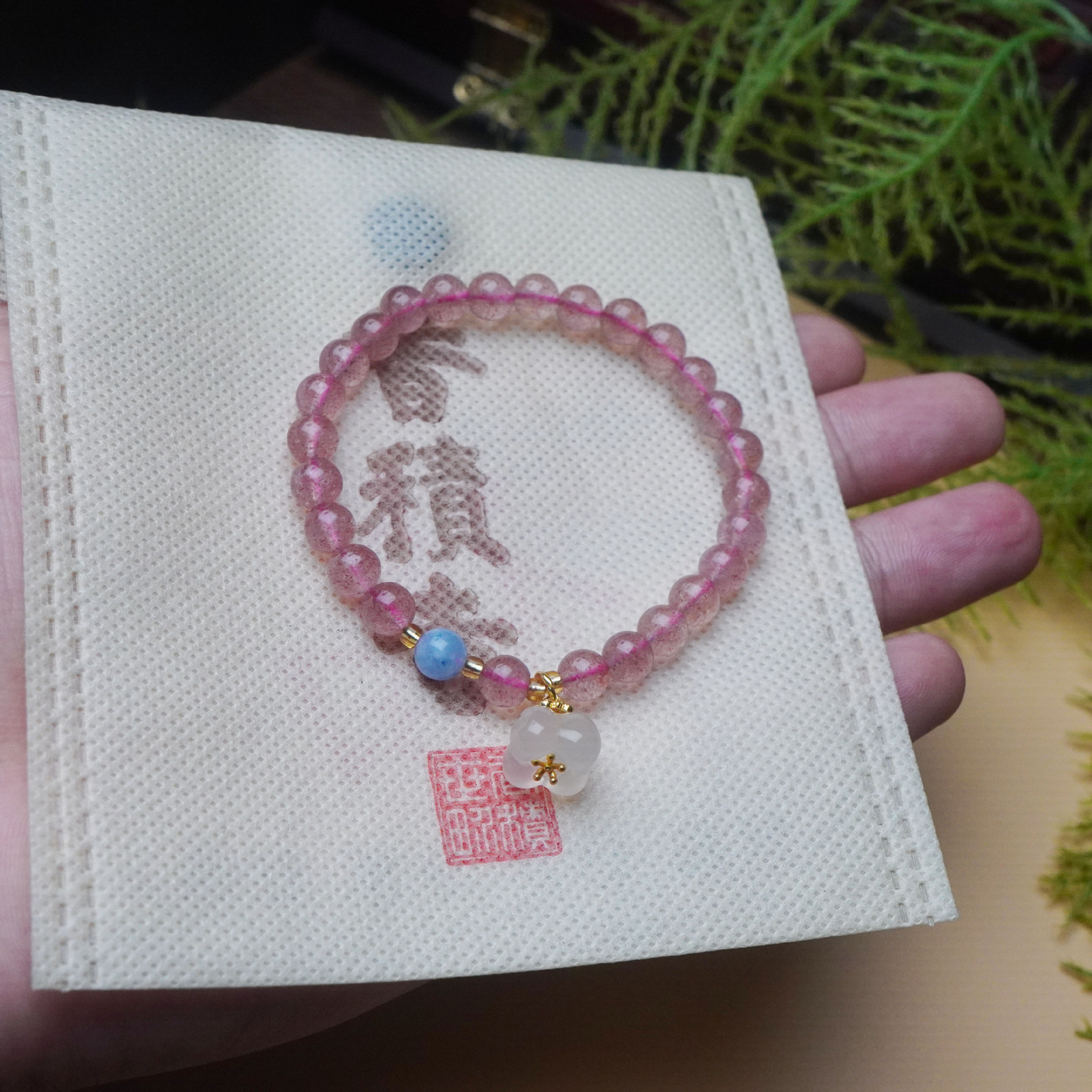 Natural fresa cristal de ágata pulsera con cuentas mujer frescura dulce flor de melocotón colgante premium sense mano pinchos accesorios pic 2