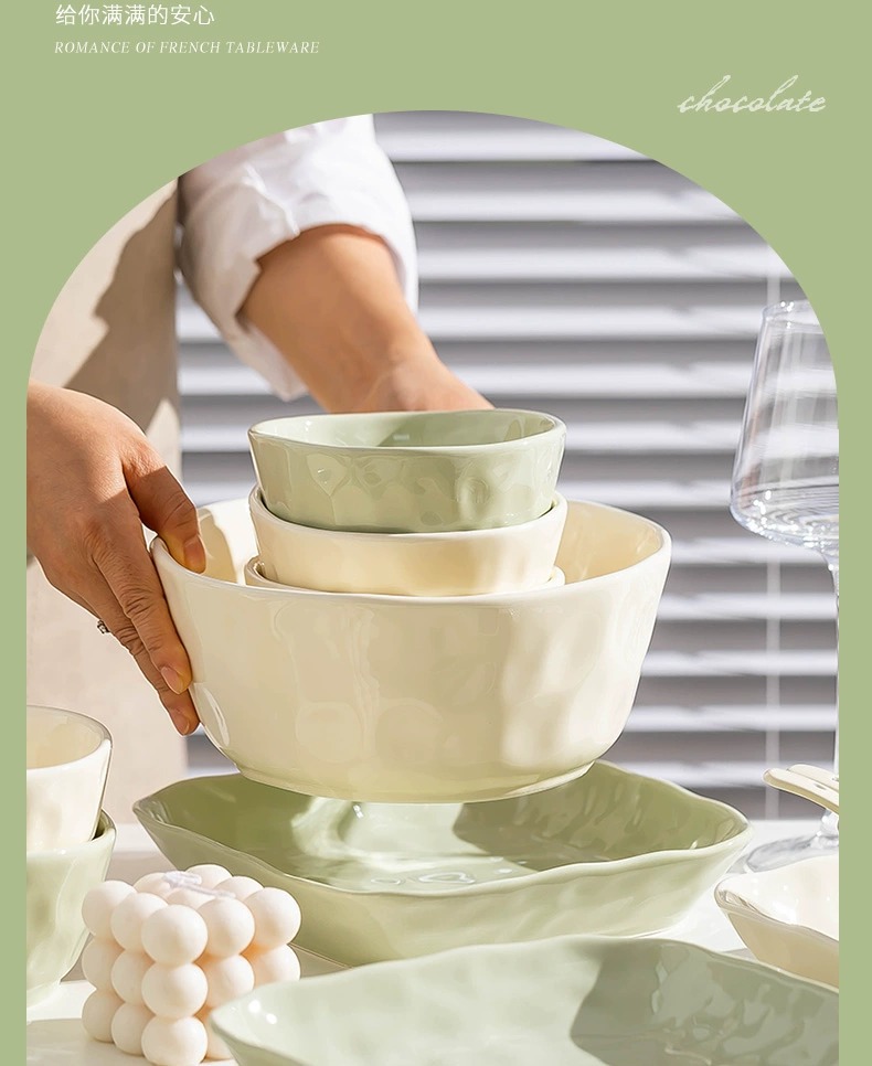 奶油风碗碟套装家用ins简约高颜值陶瓷碗筷碗盘乔迁餐具批发礼品详情7