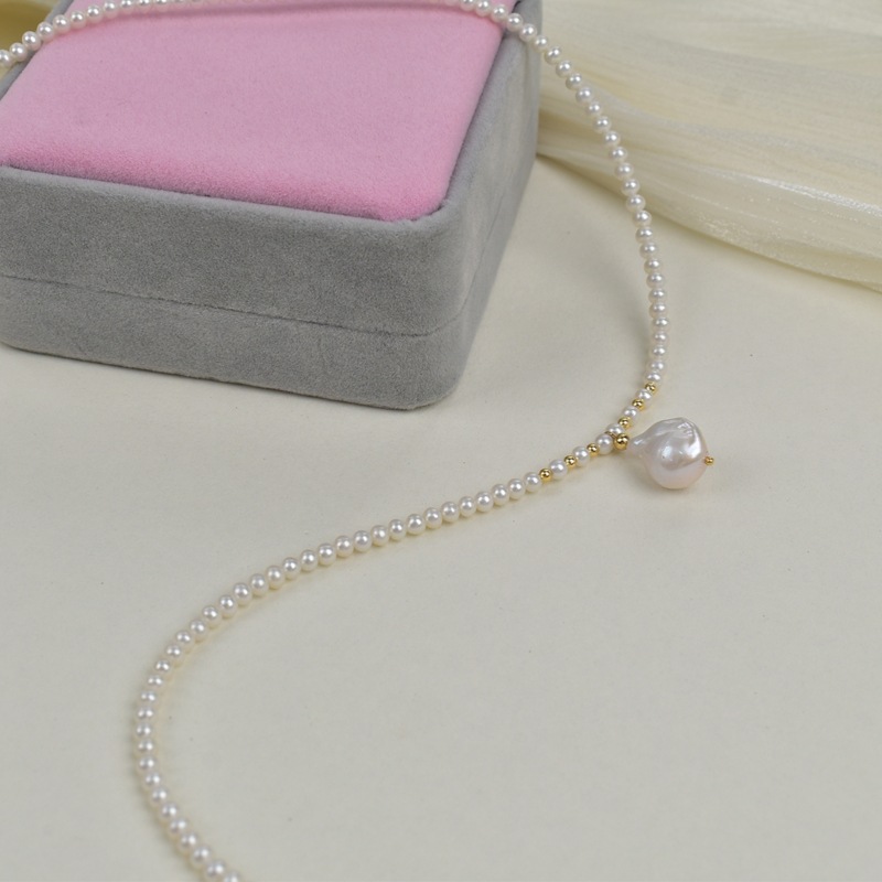 近圆淡水珍珠项链女轻奢简约百搭锁骨链S925银巴洛克珍珠吊坠颈链详情10