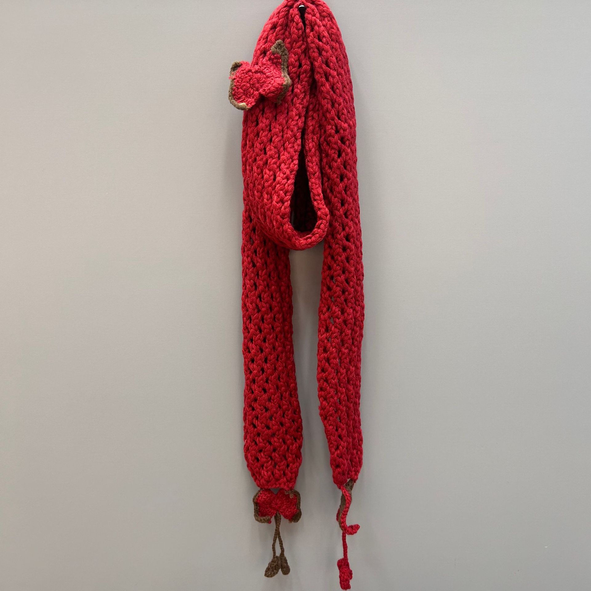 花恋~米白色蝴蝶花针织飘带长条镂空围巾辣妹秋冬新款时尚围脖详情2