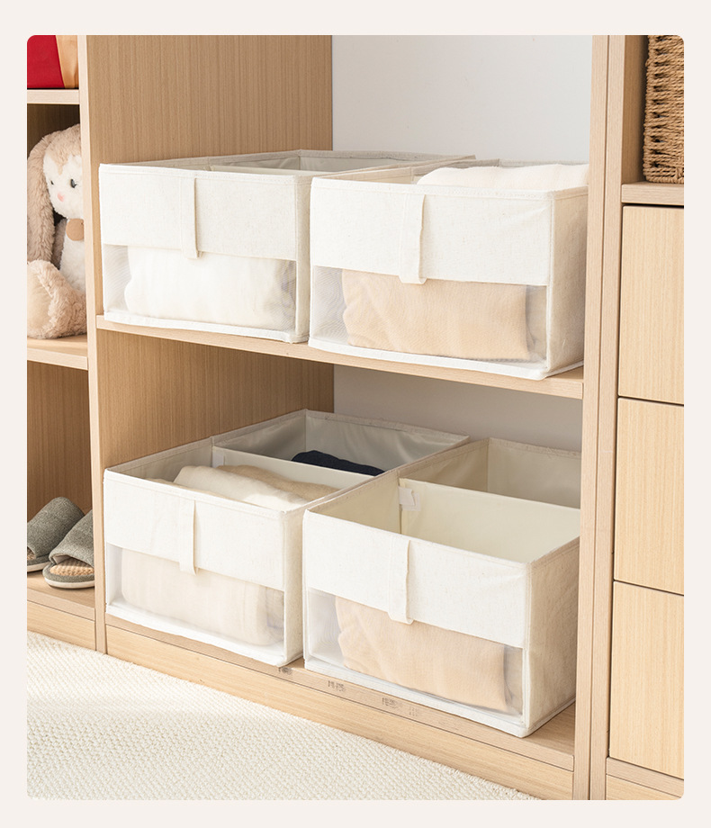 可折叠衣物收纳盒可视窗家用衣柜布艺整理盒抽屉式分层分隔收纳箱详情10