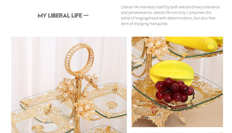 European-style ironwork glass fruit plate, high-end creative coffee table for home living room, snack and dried fruit display plate, dessert stand pic 8