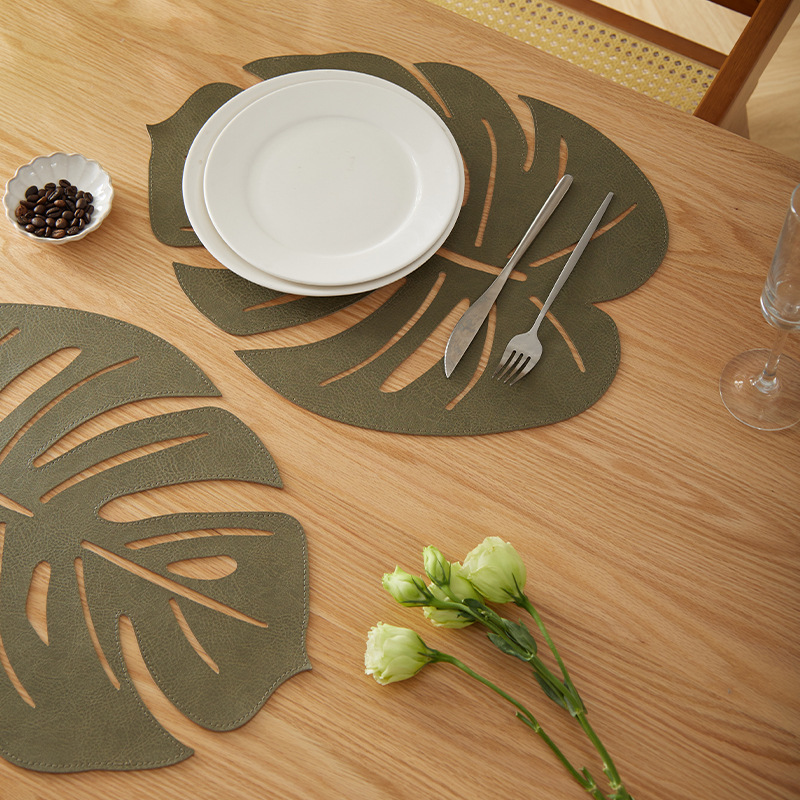 亚马逊热销款仿真龟背叶餐垫树叶家居装饰镂空隔热垫双面颜色桌垫详情9