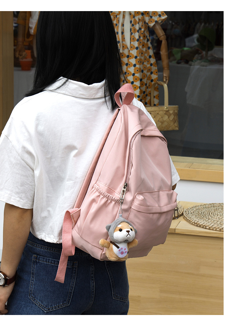 休闲大容量双肩包女生韩版纯色简约大学生书包尼龙轻便休闲背包详情30