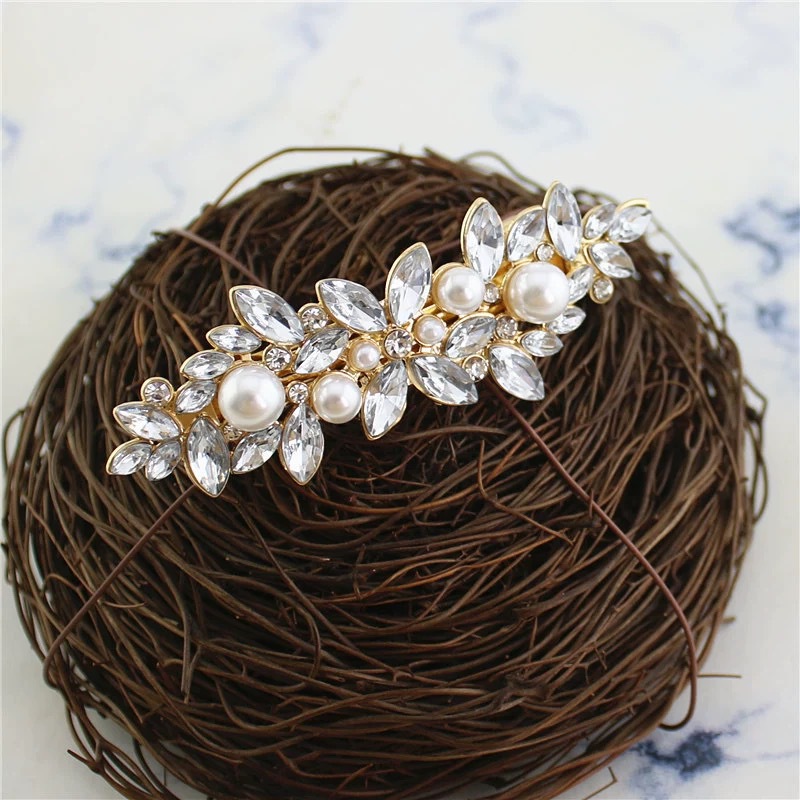European and American cross-border exclusive supply of horse eye glass water diamond spring clips, back head hair accessories, headwear, pearl hair clips, factory wholesale pic 4