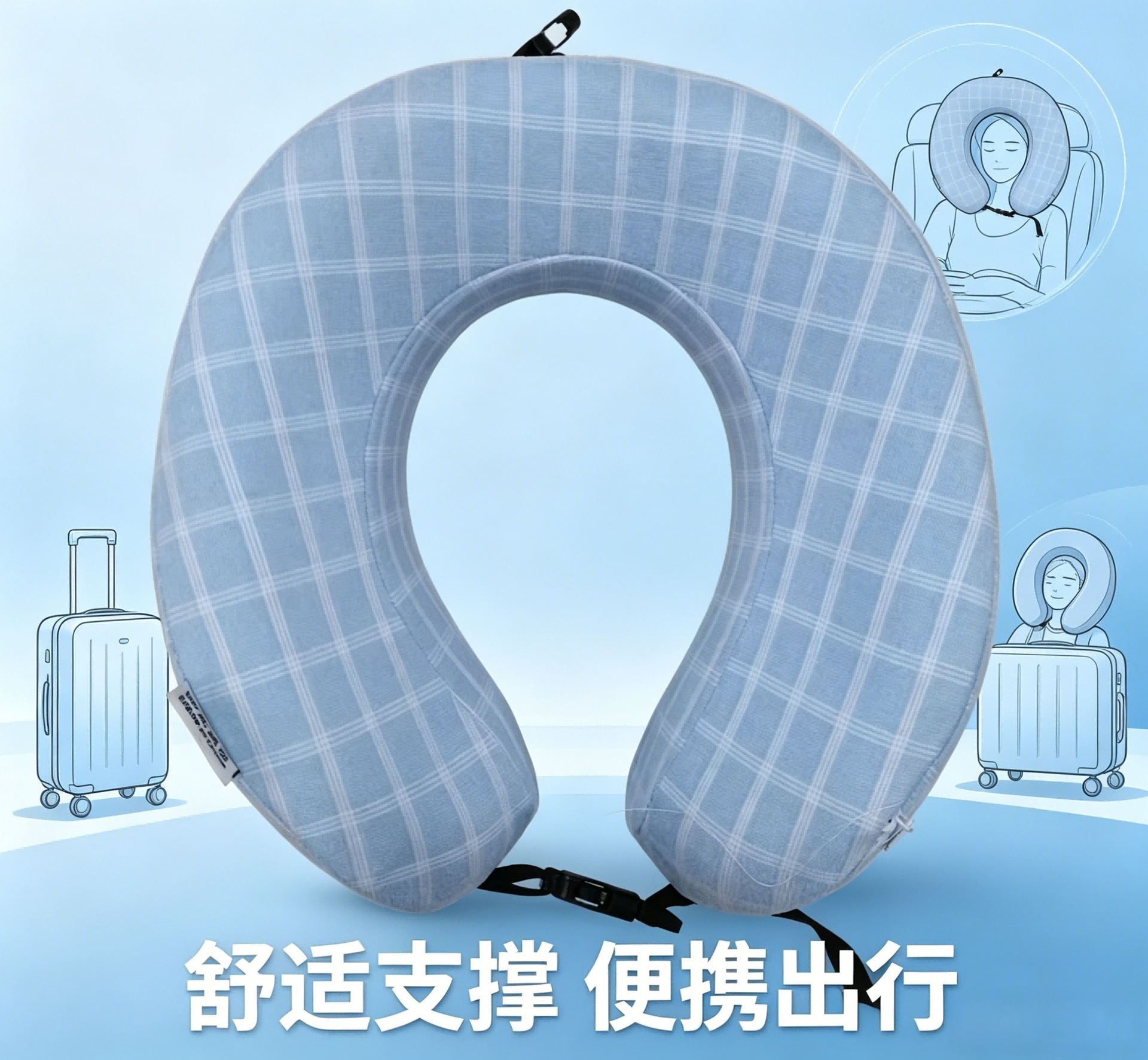 可收纳记忆棉方格U型枕护颈枕旅行午睡枕办公室汽车飞机枕便携慢详情2