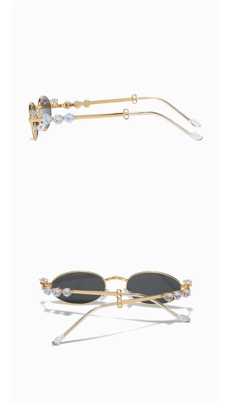 Metal diamond-encrusted oval small frame glasses, ins style cross-border resin anti-blue light glasses, water diamond plain y2k sunglasses pic 8