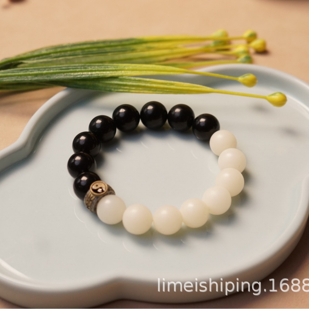 道观寺庙爆款白玉菩提黑曜石九字真言手工菩提手串大小款9-12mm详情25