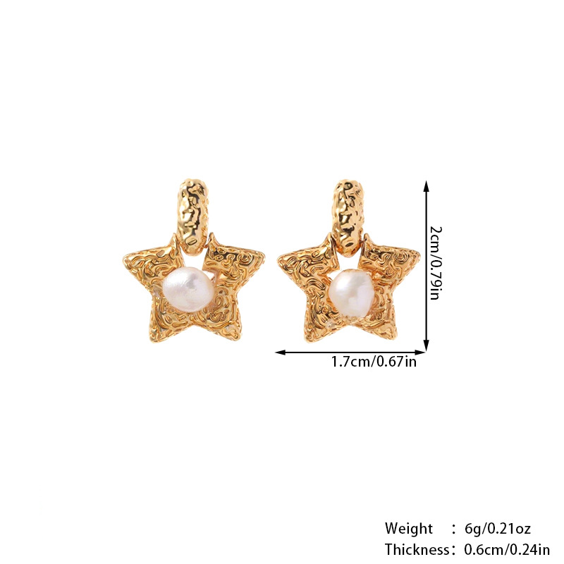 娜莎欧美跨境铜镀18K真金简约百搭凹凸不规则纹理五角星耳环女详情2