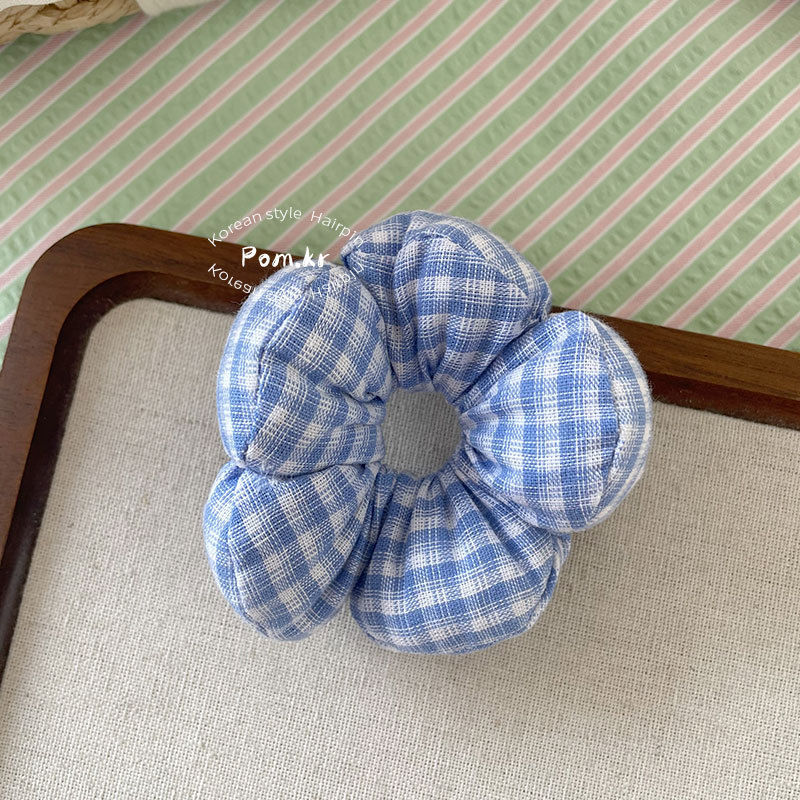 新款韩版甜美儿童发圈布艺格纹花朵充棉丸子头发绳小号皮筋发饰女详情10
