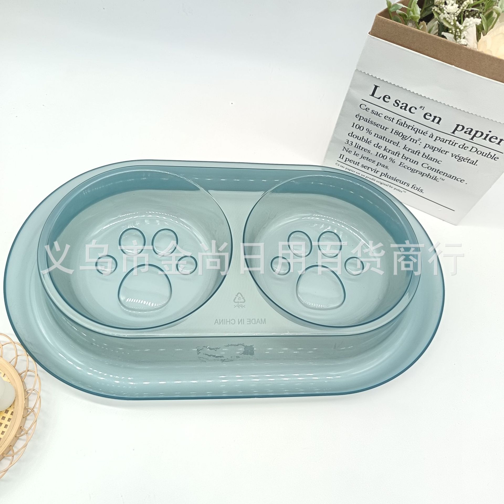 亚马逊冰透马克龙猫猫狗狗碗食盆塑料新品猫爪宠物双碗喂食碗批发详情6