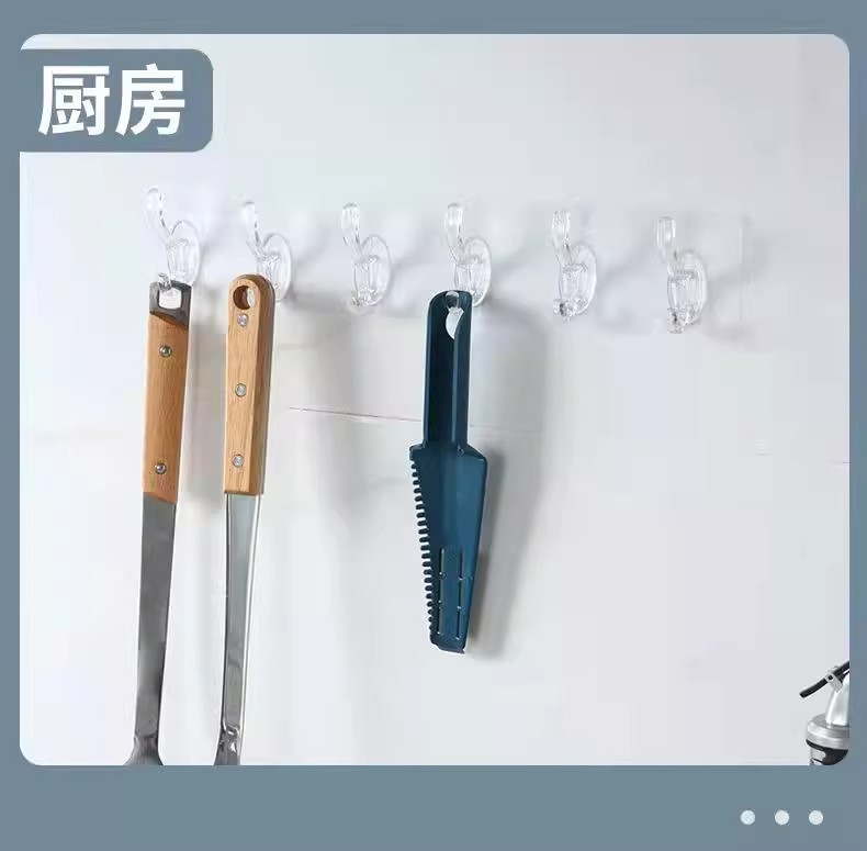 六连挂钩免打孔强力粘胶挂钩透明无痕墙壁门后厨房宿舍浴室衣帽钩详情5