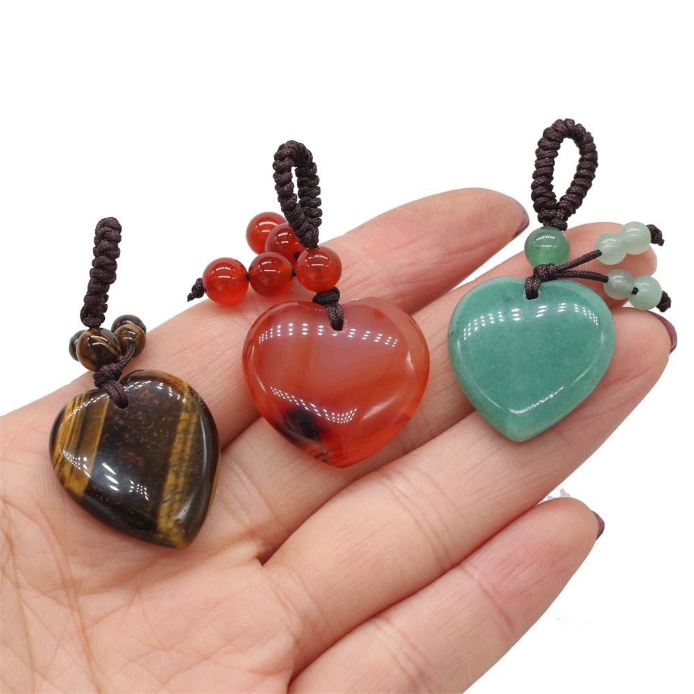 Natural stone heart-shaped semi-precious stone keychain DIY accessory heart-shaped keychain fashion dress accessory chain pic 4