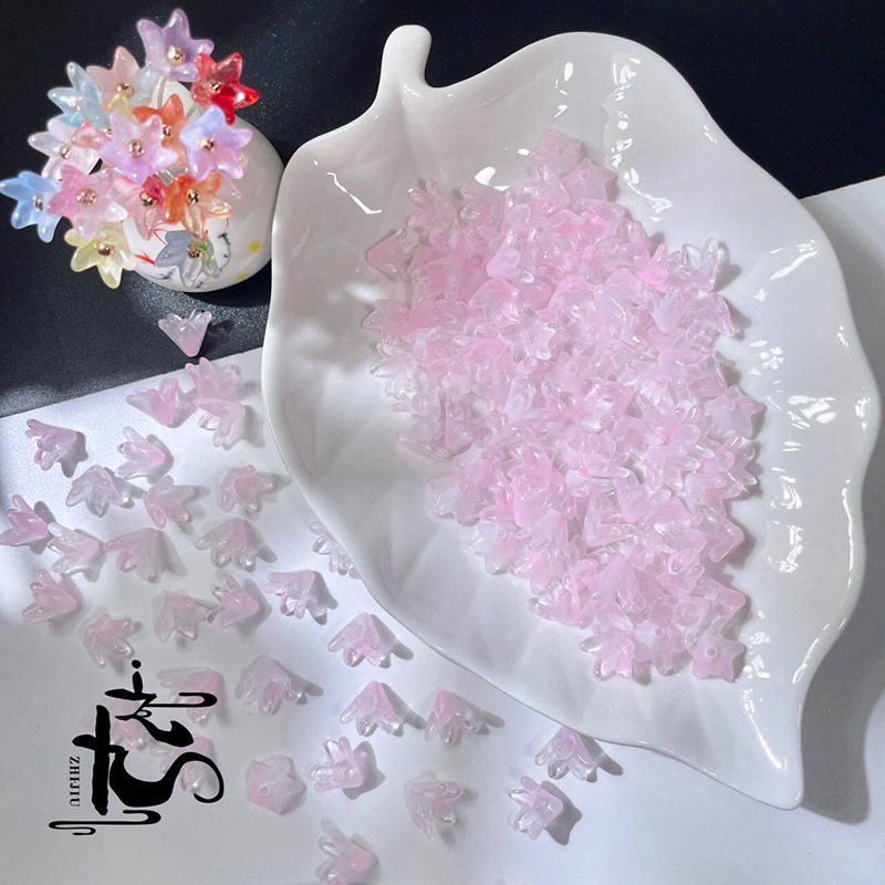 捷克琉璃百合花花瓣树叶子diy手工制作汉服头饰耳环古风发簪详情11