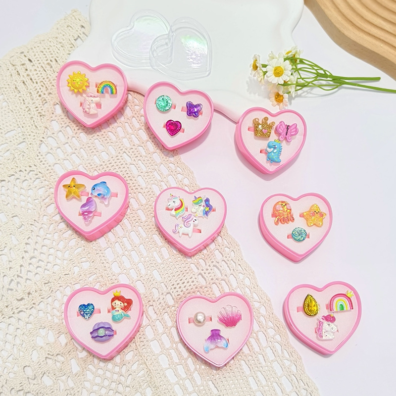 【可以】新品卡通戒指3支套装可爱公主宝石戒指玩具儿童戒指批发详情8