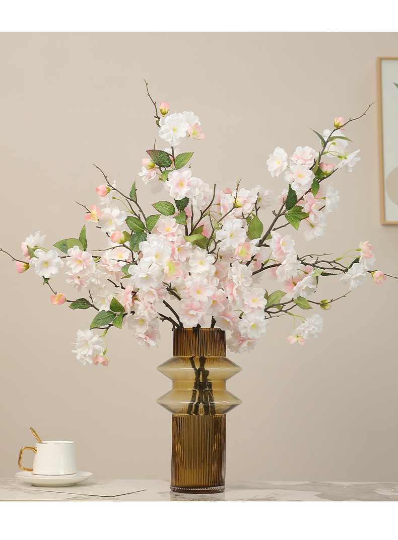 跨境热销仿真单枝樱花桃花装饰花艺摆件玄关卧室人造花盆容器宠物园艺详情24